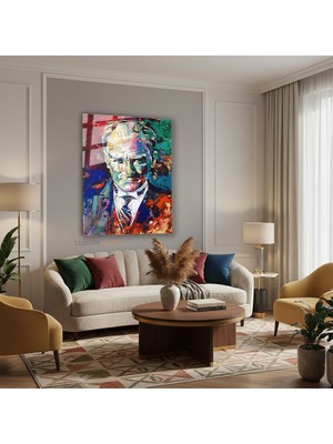 Dikey Cam Tablo Salon Duvar Tablosu Dikey Cam Renkli Ataturk Portre Yeni Ev Hediyesi Ofis Tablosu