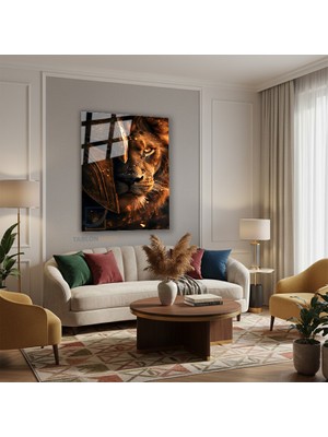 Tablonhazır Dikey Cam Tablo Salon Duvar Tablosu Dikey Cam Savasci Aslan Yeni Ev Hediyesi Ofis Tablosu