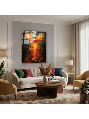 Tablonhazır Dikey Cam Tablo Salon Duvar Tablosu Dikey Cam Yukselen Anka Kusu Yeni Ev Hediyesi Ofis Tablosu