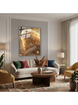 Tablonhazır Dikey Cam Tablo Salon Duvar Tablosu Dikey Cam Parildayan Aslan Yeni Ev Hediyesi Ofis Tablosu