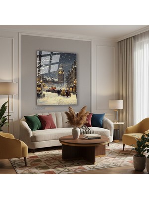 Tablonhazır Dikey Cam Tablo Salon Duvar Tablosu Dikey Cam Karlı Yeniyil Yeni Ev Hediyesi Ofis Tablosu