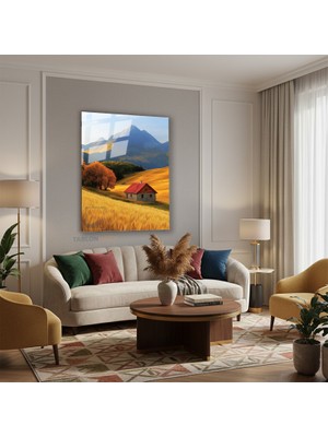 Tablonhazır Dikey Cam Tablo Salon Duvar Tablosu Dikey Cam Kırsaldaki Ev Yeni Ev Hediyesi Ofis Tablosu