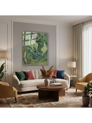 Tablonhazır Dikey Cam Tablo Salon Duvar Tablosu Dikey Cam Vangogh Emperormoth Yeni Ev Hediyesi Ofis Tablosu