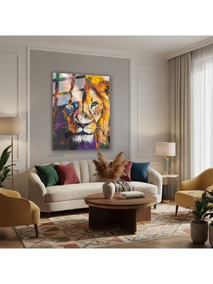 Tablonhazır Dikey Cam Tablo Salon Duvar Tablosu Dikey Cam Aslan5 Yeni Ev Hediyesi Ofis Tablosu