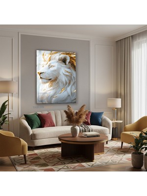 Tablonhazır Dikey Cam Tablo Salon Duvar Tablosu Dikey Cam Altinbeyaz Aslan Yeni Ev Hediyesi Ofis Tablosu