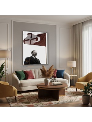 Tablonhazır Dikey Cam Tablo Salon Duvar Tablosu Dikey Cam Bayrak ve Ataturk Yeni Ev Hediyesi Ofis Tablosu