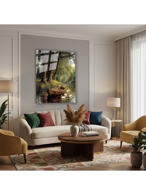 Tablonhazır Dikey Cam Tablo Salon Duvar Tablosu Dikey Cam Göldeki Kugular Yeni Ev Hediyesi Ofis Tablosu