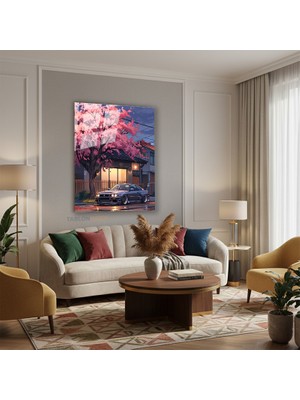 Tablonhazır Dikey Cam Tablo Salon Duvar Tablosu Dikey Cam Kirazagacıaraba Yeni Ev Hediyesi Ofis Tablosu