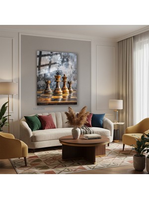 Tablonhazır Dikey Cam Tablo Salon Duvar Tablosu Dikey Cam Satranc 2 Yeni Ev Hediyesi Ofis Tablosu