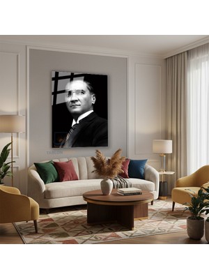 Tablonhazır Dikey Cam Tablo Salon Duvar Tablosu Dikey Cam Cam Ata 030 Yeni Ev Hediyesi Ofis Tablosu