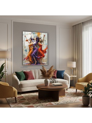 Tablonhazır Dikey Cam Tablo Salon Duvar Tablosu Dikey Cam Renkli Kizlar Yeni Ev Hediyesi Ofis Tablosu