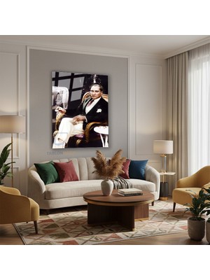 Tablonhazır Dikey Cam Tablo Salon Duvar Tablosu Dikey Cam Cam Ata 025 Ham Yeni Ev Hediyesi Ofis Tablosu