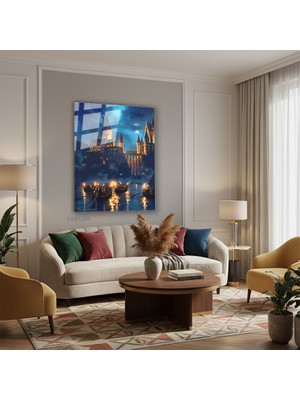 Tablonhazır Dikey Cam Tablo Salon Duvar Tablosu Dikey Cam Hogwards Kayiklar Yeni Ev Hediyesi Ofis Tablosu