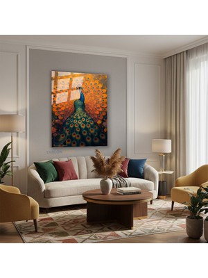Tablonhazır Dikey Cam Tablo Salon Duvar Tablosu Dikey Cam Renkli Tavuzkusu Yeni Ev Hediyesi Ofis Tablosu