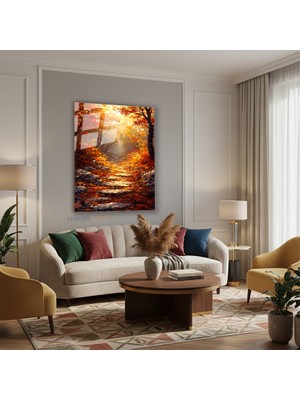 Dikey Cam Tablo Salon Duvar Tablo Dikey Cam Sonbahar Turuncu Yapraklar Ev Hediyesi Ofis Tablo