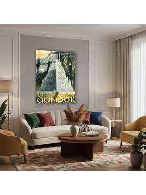 Tablonhazır Dikey Cam Tablo Salon Duvar Tablosu Dikey Cam Gondor Lotr Yeni Ev Hediyesi Ofis Tablosu