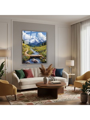 Tablonhazır Dikey Cam Tablo Salon Duvar Tablosu Dikey Cam Masalsi Manzara Yeni Ev Hediyesi Ofis Tablosu