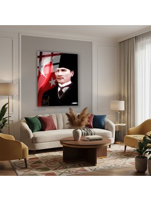 Tablonhazır Dikey Cam Tablo Salon Duvar Tablosu Dikey Cam Cam Ata 033 Yeni Ev Hediyesi Ofis Tablosu