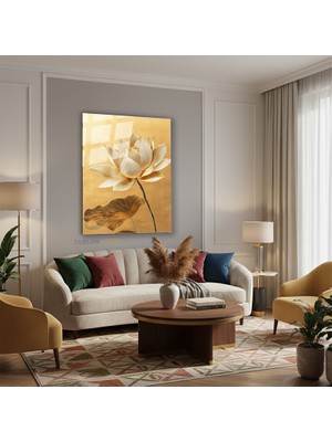 Tablonhazır Dikey Cam Tablo Salon Duvar Tablosu Dikey Cam Cicek Yaprak Yeni Ev Hediyesi Ofis Tablosu