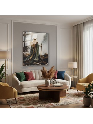 Tablonhazır Dikey Cam Tablo Salon Duvar Tablosu Dikey Cam Kadin Savasci Yeni Ev Hediyesi Ofis Tablosu