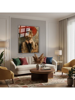 Tablonhazır Dikey Cam Tablo Salon Duvar Tablosu Dikey Cam Kirmizi Semsiyeli Kiz Yeni Ev Hediyesi Ofis Tablosu