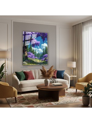 Tablonhazır Dikey Cam Tablo Salon Duvar Tablosu Dikey Cam Moragac Manzara Yeni Ev Hediyesi Ofis Tablosu