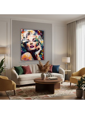 Tablonhazır Dikey Cam Tablo Salon Duvar Tablosu Dikey Cam Mariliyn6 Yeni Ev Hediyesi Ofis Tablosu