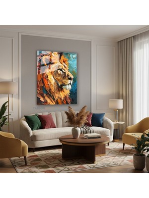 Tablonhazır Dikey Cam Tablo Salon Duvar Tablosu Dikey Cam ASLAN10 Yeni Ev Hediyesi Ofis Tablosu