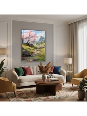 Tablonhazır Dikey Cam Tablo Salon Duvar Tablosu Dikey Cam Cam Akarsu Dag Yeni Ev Hediyesi Ofis Tablosu