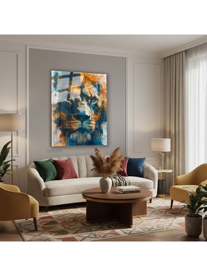 Tablonhazır Dikey Cam Tablo Salon Duvar Tablosu Dikey Cam ASLAN12 Yeni Ev Hediyesi Ofis Tablosu