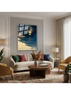 Tablonhazır Dikey Cam Tablo Salon Duvar Tablosu Dikey Cam Mitolojik Ejder Yeni Ev Hediyesi Ofis Tablosu
