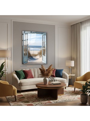 Tablonhazır Dikey Cam Tablo Salon Duvar Tablosu Dikey Cam Sahile Acilan Kapi Yeni Ev Hediyesi Ofis Tablosu