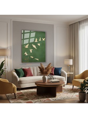 Tablonhazır Dikey Cam Tablo Salon Duvar Tablosu Dikey Cam Leylek Surusu Yeni Ev Hediyesi Ofis Tablosu
