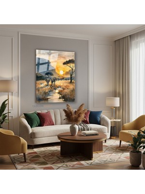 Tablonhazır Dikey Cam Tablo Salon Duvar Tablosu Dikey Cam Afrika Fil Yeni Ev Hediyesi Ofis Tablosu