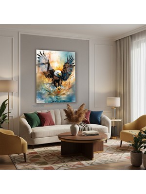 Tablonhazır Dikey Cam Tablo Salon Duvar Tablosu Dikey Cam Suluboyakartal Yeni Ev Hediyesi Ofis Tablosu