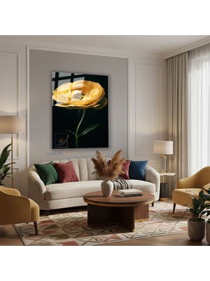 Tablonhazır Dikey Cam Tablo Salon Duvar Tablosu Dikey Cam Estetik Sari Cicek Yeni Ev Hediyesi Ofis Tablosu