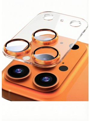 Fibaks iPhone 17 Pro Max Kılıf Safir Ar+Af Şeffaf Zeminli Turuncu Çerçeveli Tam Koruma Kamera Lens Koruyucu
