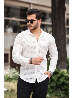 Zinox Erkek Uzun Kol Delikli Desen Örme Kumaş Regular Kalıp Kalıp Yeni Sezon Gömlek
