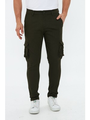 Oyga Erkek Slim Fit Yandan Cepli Bel Kemerli Düz Paça Esnek Kumaş Erkek Kargo Pantolon