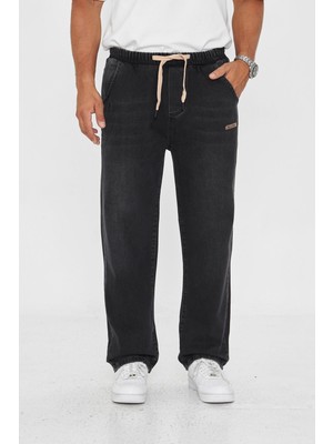 Masso Moda Erkek Baggy Düz Şık Etiket Detaylı Kot Pantolon 713