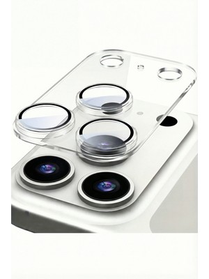 Fibaks iPhone 17 Pro Kılıf Max Safir Ar+Af Şeffaf Zeminli Çerçeveli Tam Koruma Kamera Lens Koruyucu
