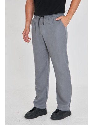 Masso Moda Erkek Baggy Müslin Keten Bel Bağcıklı Lastikli Düz Paça Pantolon