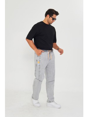 Masso Moda Erkek Parçalı Desen Yan Etiketli Baggy Kot Pantolon 721