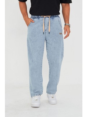 Masso Moda Erkek Baggy Düz Şık Etiket Detaylı Kot Pantolon 713