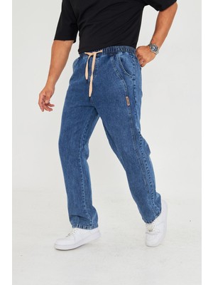 Masso Moda Erkek Baggy Yandan Parçalı Etiket Detaylı Düz Kot Pantolon 707