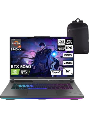 Asus Rog Strix G16 RYZEN9-8940HX 32-Gbddr5 1 Tbssd RTX5060 (8gb-Gddr7) 16" Wqxga 240Hz Windows 10 Pro + Hmf Sırt Çantası G614PM-S5062HMF47