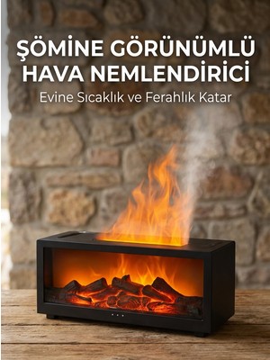 Neffo Alev Efektli Şömine Aromaterapi Difüzörü | 4’ü 1 Arada Nemlendirici | 150 ml Serin Buhar | LED Işık