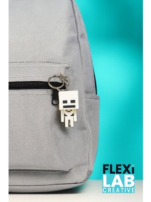 Flexilab Creative Minecraft Tarzı Skeleton (İskelet) Figürlü Anahtarlık – Piksel Blok Tasarım Koleksiyonluk Oyuncak ve Hediye