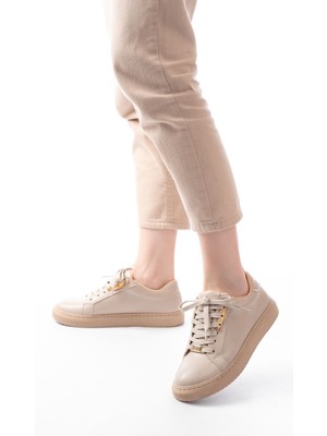Zerenyus ZRİN-910 Premium Bej Bağcıklı Günlük Kadın Sneaker