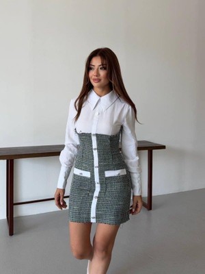 Mareandpanda Kadın Uzun Kollu Cep ve Düğme Detay Mini Gömlek Elbise